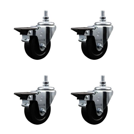 Service Caster 35 Inch Soft Rubber 12 Inch Threaded Stem Caster Set with Brake SCC-TS20S3514-SRS-PLB-121315-4